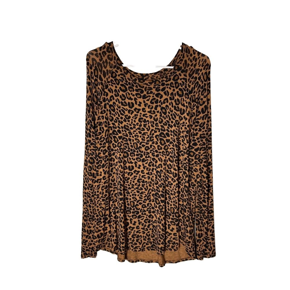 Time and‎ Tru Womens Long Sleeve Leopard Print Tunic Top Stretch XXL 2XG